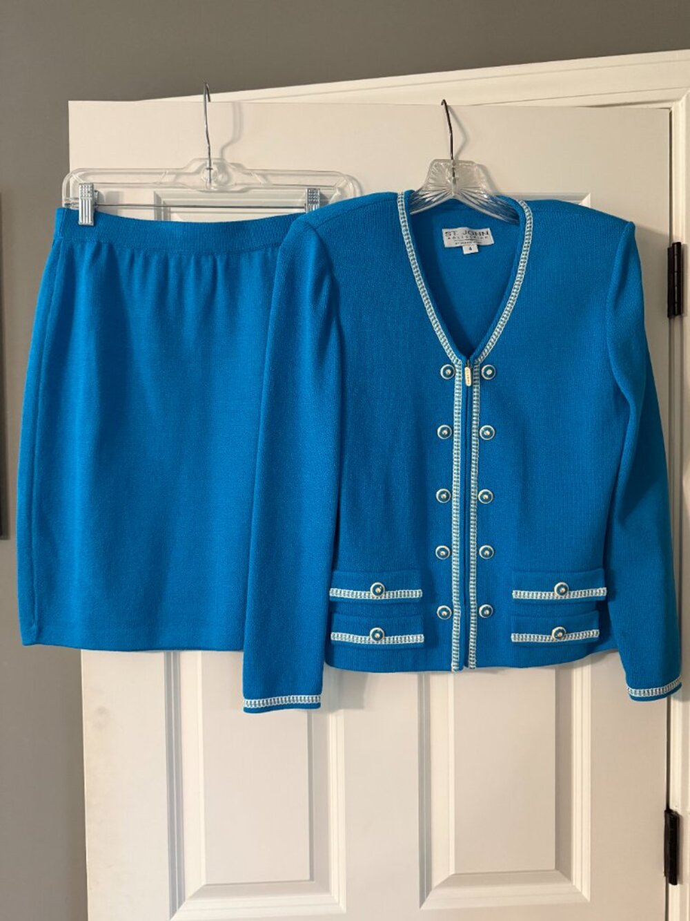 **St. John Teal Blue Knit Skirt Suit**